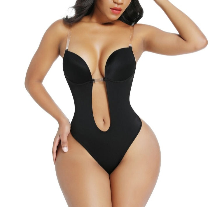 U Plunge Backless Thong Bodysuit