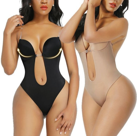 U Plunge Backless Thong Bodysuit