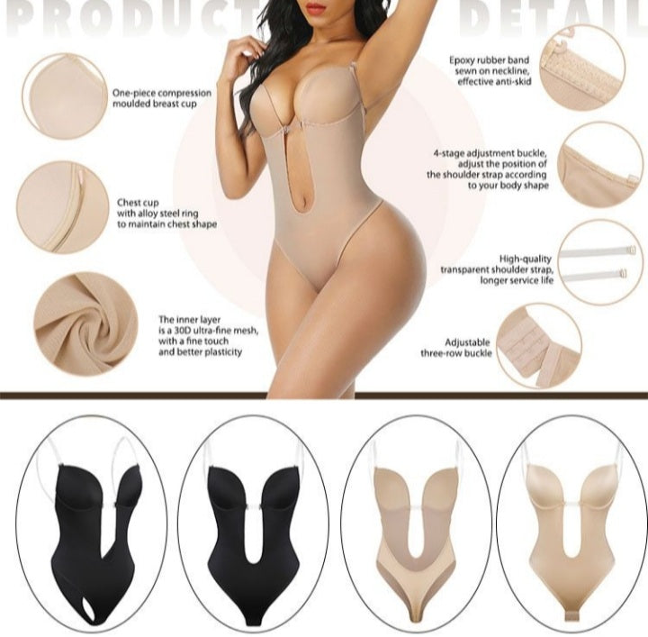 U Plunge Backless Thong Bodysuit